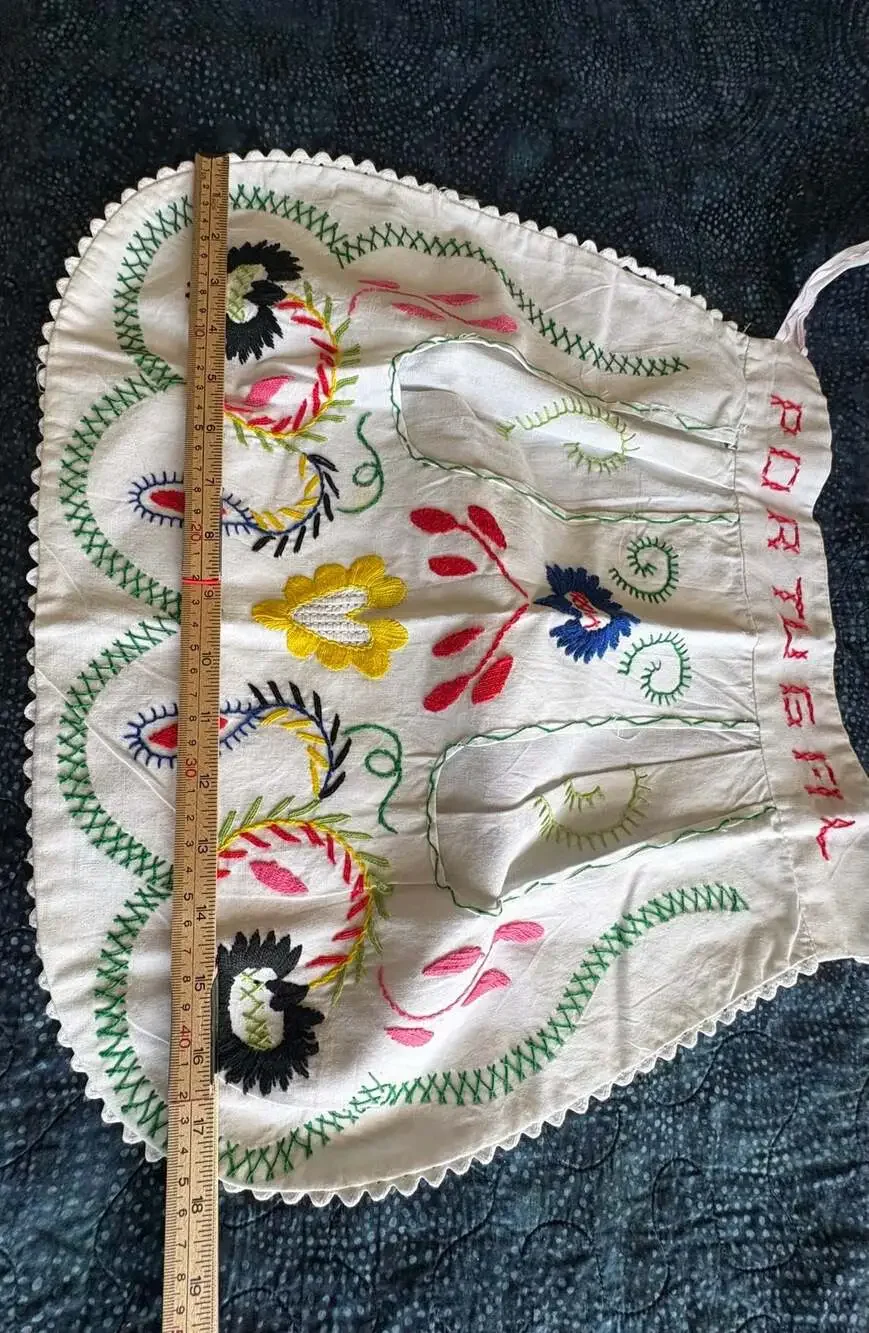 Vintage Hand Embroidered Portugal Folk Art Kitchen Apron